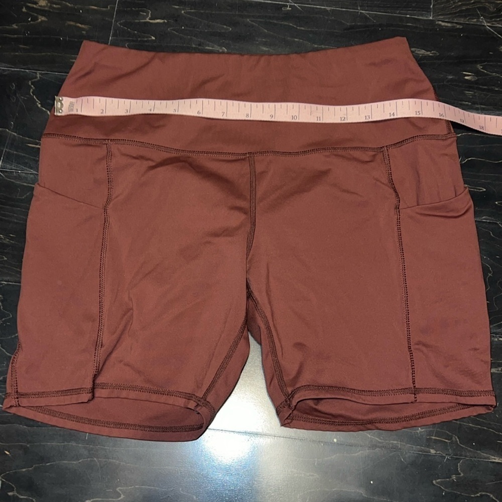 Oalka Women's Shorts Side Pockets High Waist Workout spandex Shorts Brown Large - Picture 6 of 11